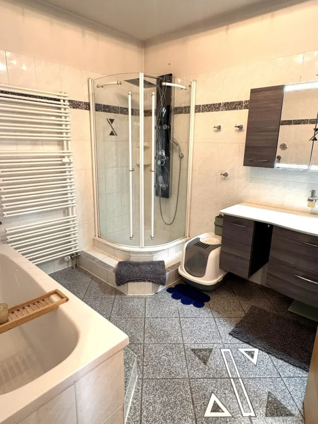 Bad mit Dusche und Badewanne, Toilette