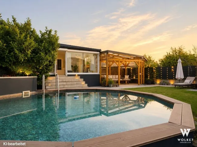 Einfamilienhaus mit Pool, Carport & großem Garten in ruhiger Lage von Strasshof - Titelbild