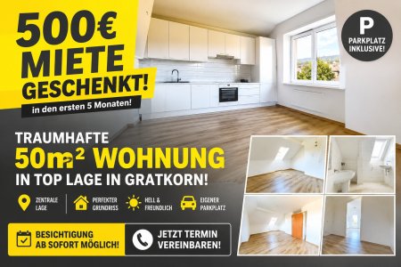 500€ MIETE GESCHENKT ++ Traumhafte 50m2 Wohnung ++ Parkplatz ++ schnell Termin vereinbaren