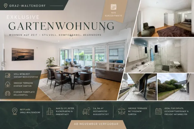 Exklusive Gartenwohnung in Graz-Waltendorf | Voll möbliert | Kurzzeitmiete - Titelbild
