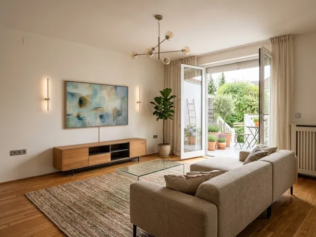 Wohn- bzw. Schlafzimmer mit Ki-generierter Einrichtung