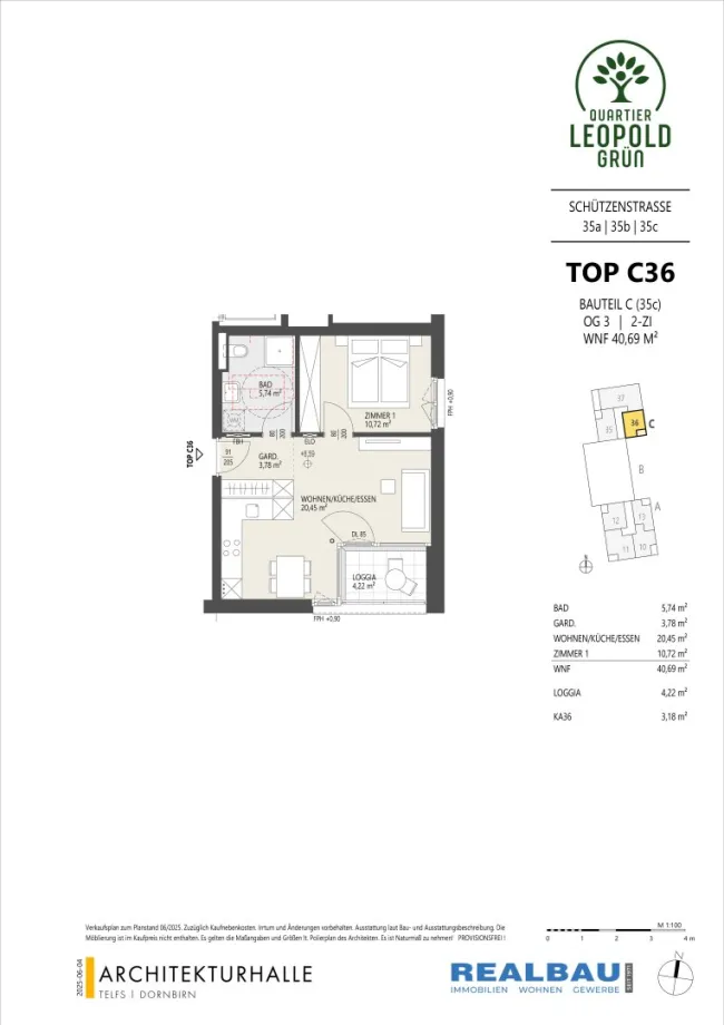 2-Zimmer-Dachgeschosswohnung, Top C36, 3.OG, Innsbruck - Bild
