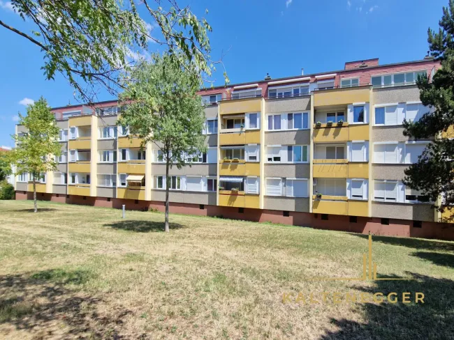 Hinteransicht der Hausanlage - Wohnung ganz oben mit Außenrollläden