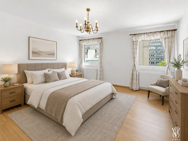 Schlafzimmer, virtuell möbliert
