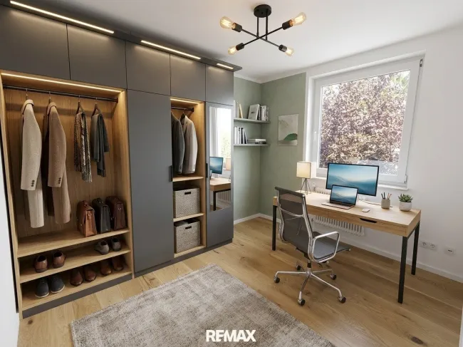 Home Office & Garderobe - KI generierter Einrichtungsvorschlag