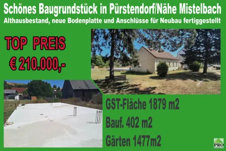 Schönes großes Baugrundstück in Pürstendorf mit Althausbestand, Fundamente und Anschlüsse für Neubau.