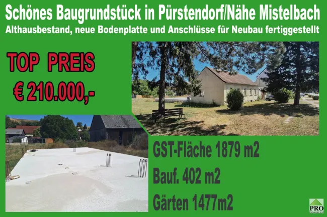 Schönes großes Baugrundstück in Pürstendorf mit Althausbestand, Fundamente und Anschlüsse für Neubau. - Titelbild