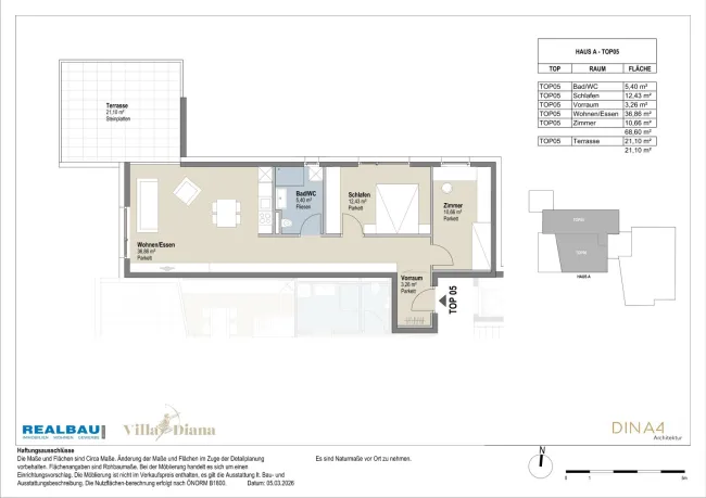 68 m² mit Terrasse im 1.OG, Mils bei Hall - Bild