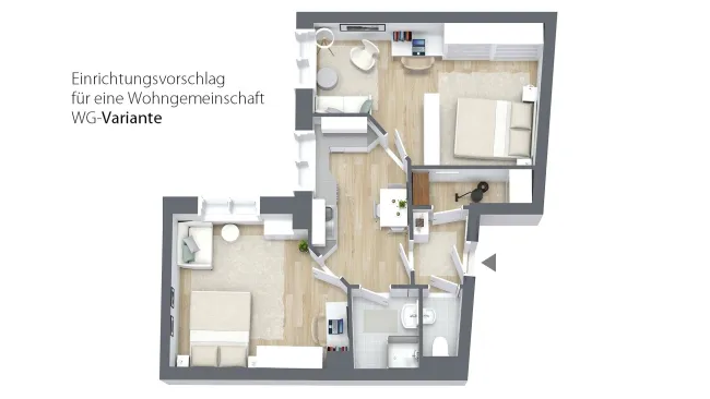 Grundriss 3D - WG Einrichtungsvariante