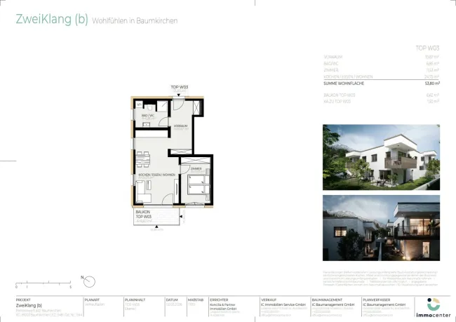 2-Zimmer-Wohnung Top W03, "ZweiKlang (b)", 6121 Baumkirchen - Bild