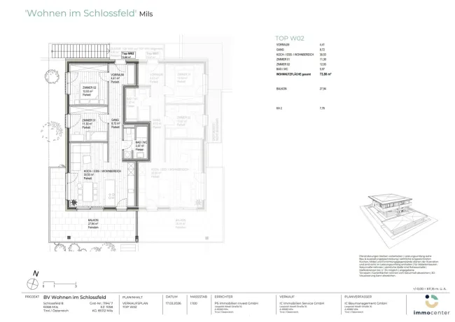 3-Zimmer-Wohnung in Bestlage, Top W02, "Wohnen im Schlossfeld", 6068 Mils - Bild