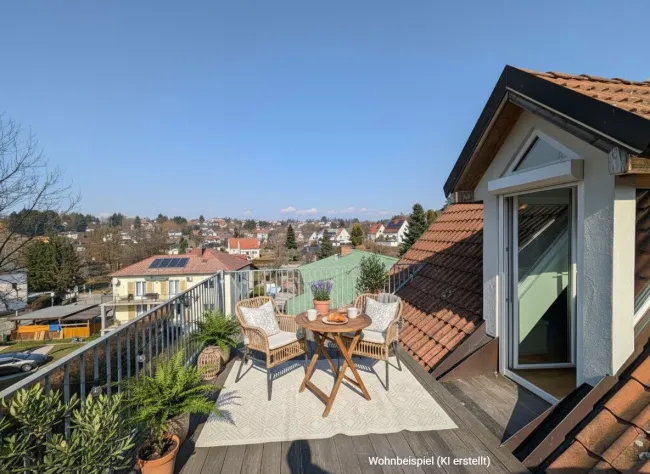 Dachterrasse mit Einrichtungsbeispiel (mit KI erstellt)