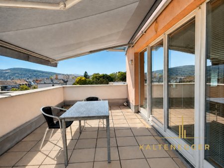 Großer Terrassenbereich mit Markise und Weitblick