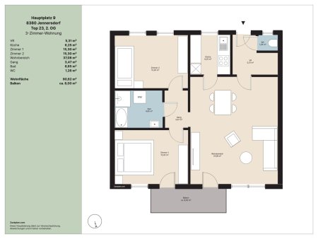 Große 3-Zimmer-Whg am Hauptplatz Jennersdorf