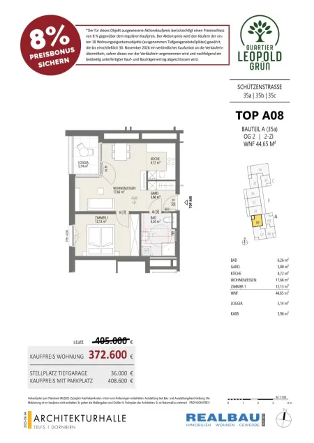 2-Zimmer-Wohnung, Top A08, 2.OG, Innsbruck