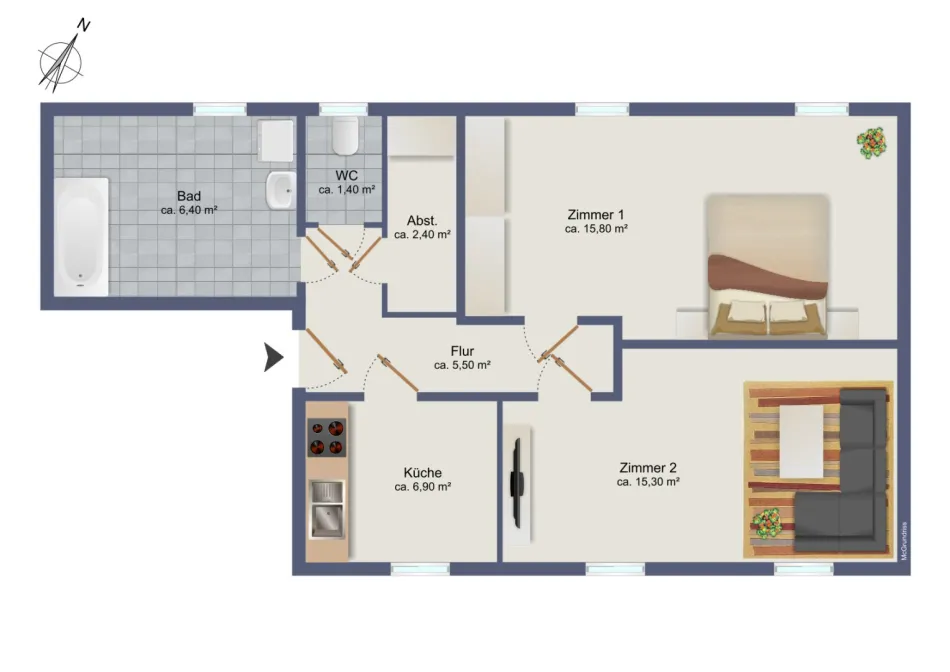 Charmante 2-Zimmer-Wohnung in Graz, Stadtblick, 54m², Miete 560€ - Bild