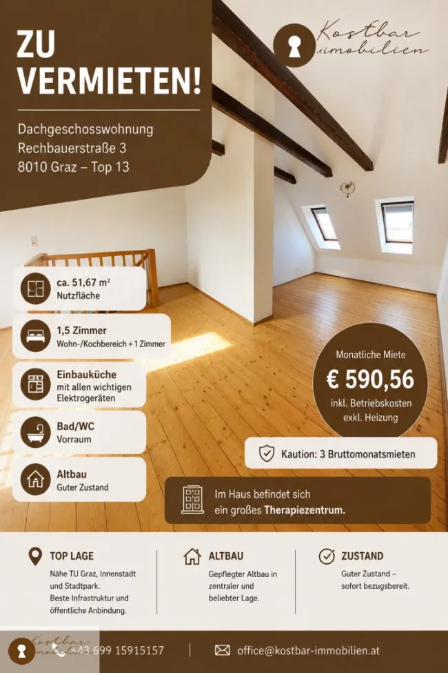 Gemütliche Dachgeschosswohnung in zentraler Top Lage Nähe TU-Graz zur Miete ! - Titelbild