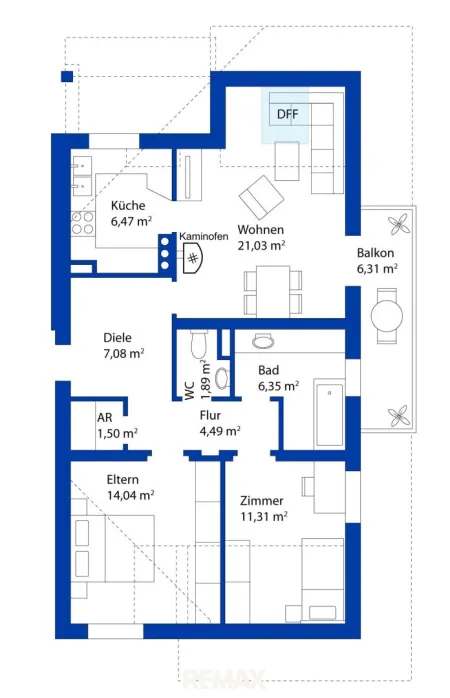 Ruhige 3-Zimmer-Wohnung mit Balkon & Kaminofen