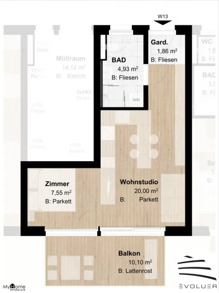 ÈVOLUER - Helle Garçonnière mit abtrennbarem Schlafbereich