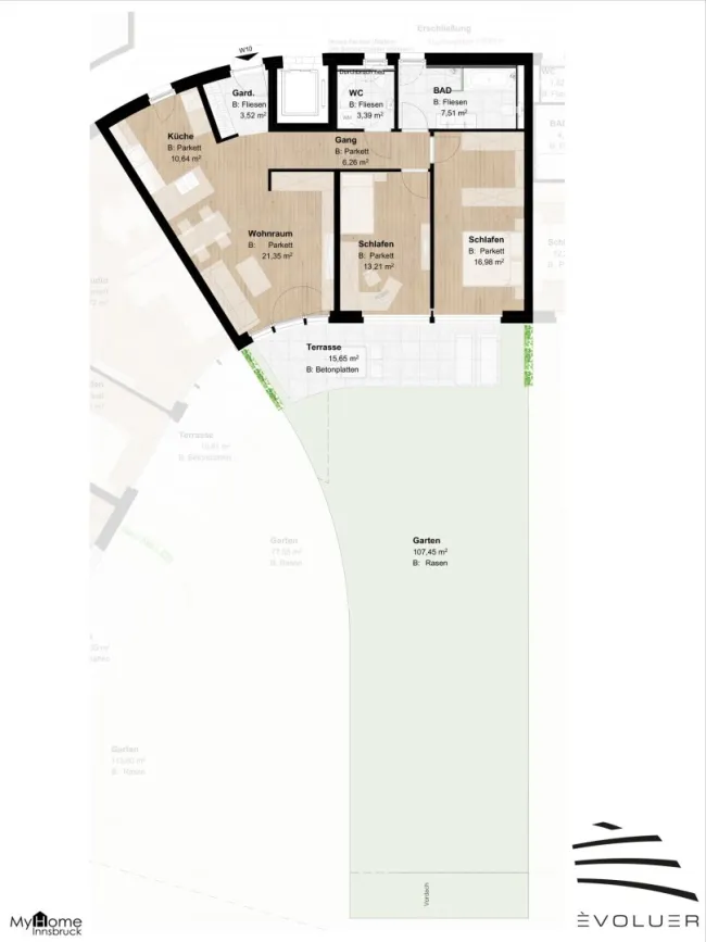 ÈVOLUER - Stylische 3-Zimmer-Wohnung mit großem Garten - Bild