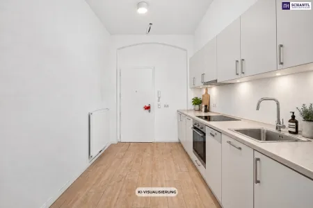 Eingangsbereich Wohnung, Küchenbereich, KI Visualisierung