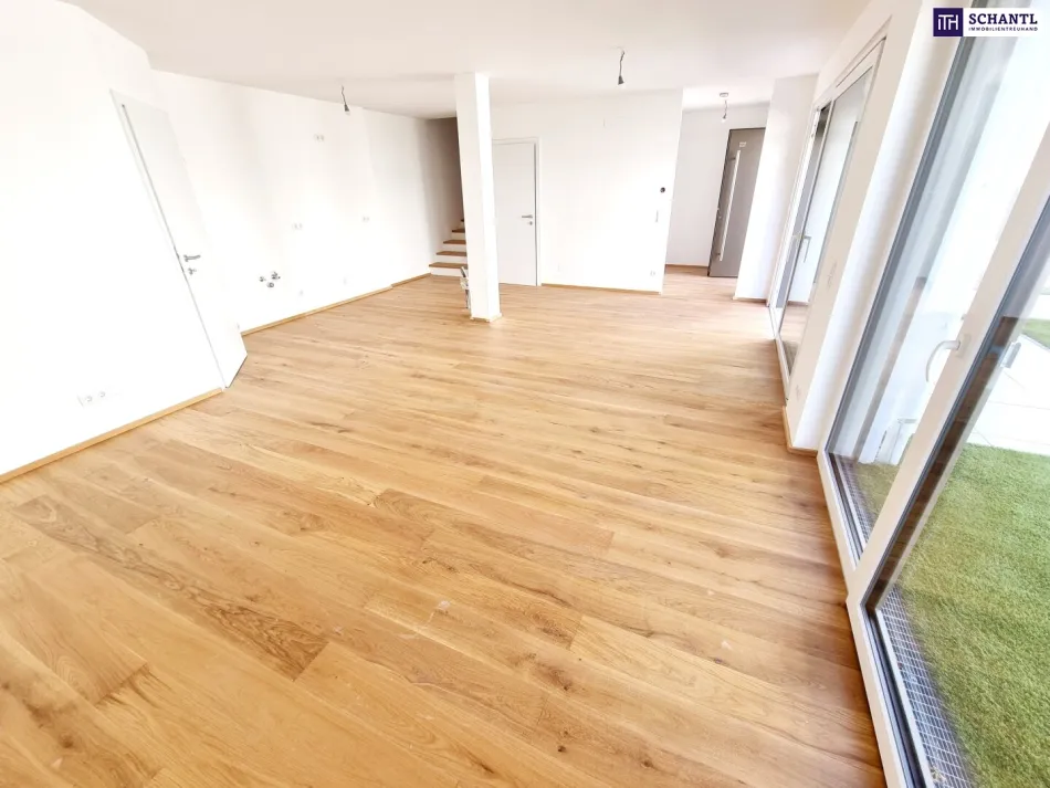 Fire Sale! Einfach genial! Cooles Townhouse mit Garten! 3 Zimmer + Ideale Raumaufteilung + Erdwärme + Absolute Ruhelage + Tiefgarage! Nachhaltig und zukunftssicher investiert! - Bild