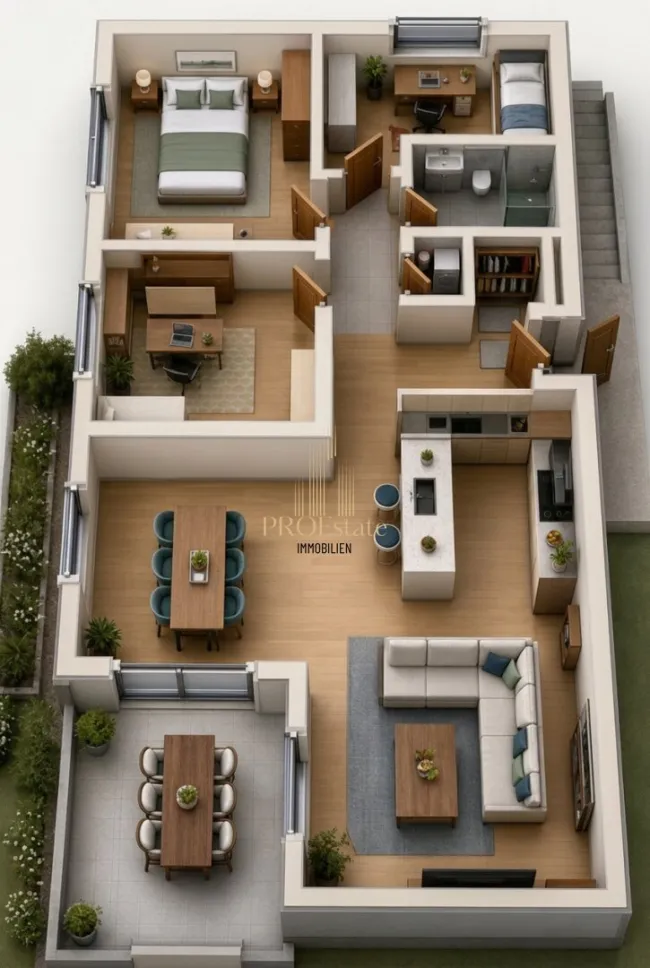 Moderne, effiziente Gartenwohnung in absoluter Ruhelage mit Weitsicht 102m², 4-Zi, Terrasse, Garage! Erstbezug in Buchkirchen! - Bild