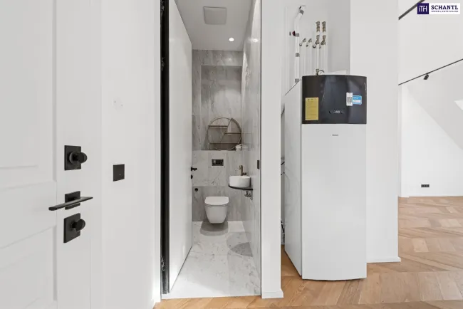 WC im Eingangsbereich der Wohnung, Luftwärmepumpe