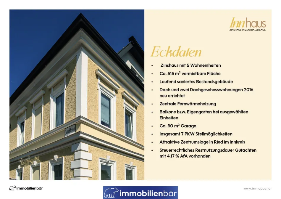 Attraktives Zinshaus mit ca. 6 % Rendite und Ausbaupotential im Zentrum von Ried - Bild