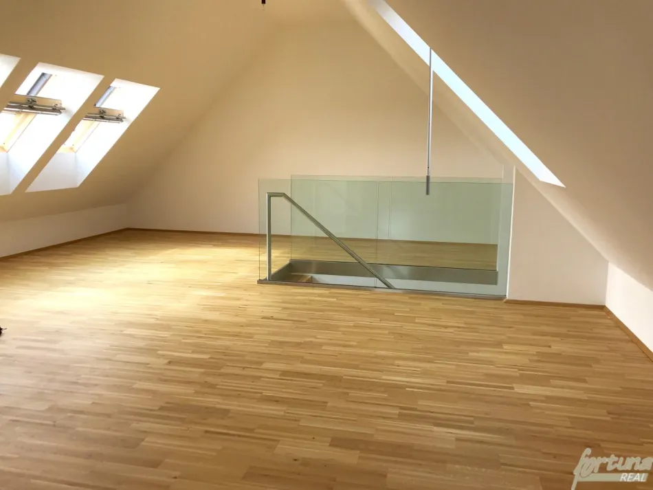 Zweigeschossige Dachgeschosswohnung mit großzügiger Wohnküche, Terrasse & Galerie in zentraler Lage - Titelbild