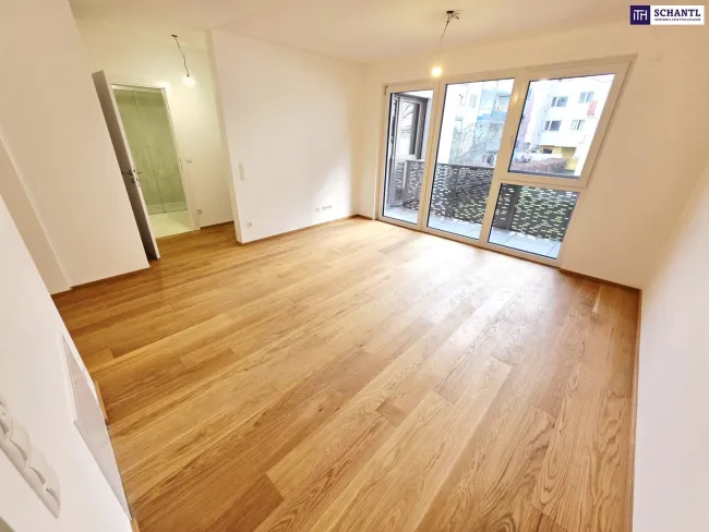 2-Zimmer mit Blick ins Grüne! Pure Lebensfreude - TOP Investment! Photovoltaik + Wärmepumpe! Hofseitiger Balkon + Blick ins Grüne + Komplette Ruhelage + Energieeffizienz + Perfekte Anbindung und Nahversorgung! - Bild