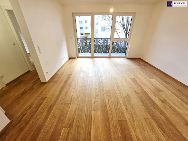 2-Zimmer mit Blick ins Grüne! Pure Lebensfreude - TOP Investment! Photovoltaik + Wärmepumpe! Hofseitiger Balkon + Blick ins Grüne + Komplette Ruhelage + Energieeffizienz + Perfekte Anbindung und Nahversorgung! - Bild