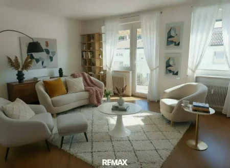 Wohnzimmer Ausgang zur Loggia, Einrichtungsvorschlag KI-unterstützt