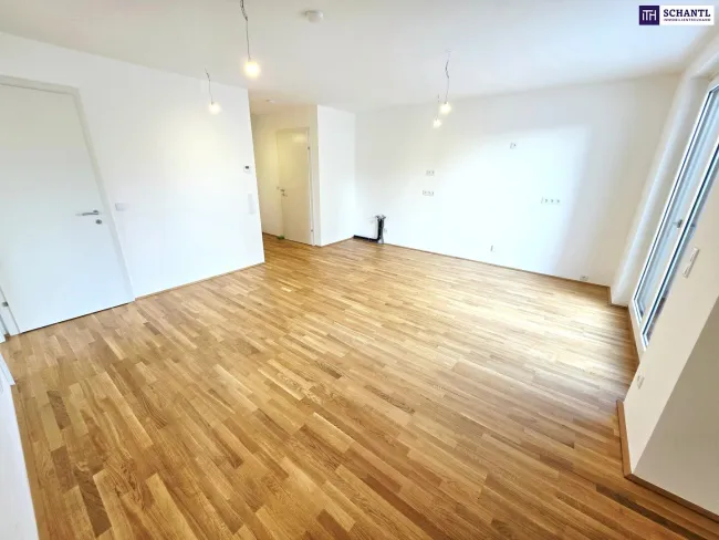 Durchdacht geplant, hochwertig umgesetzt! Happy to be here! Klimaaktiv Bronze / Kompakt / 3 Zimmer / Großer Süd-Balkon! TOP Neubauprojekt im Grünen + Perfekte Raumaufteilung + Luftwärmepumpe und Solaranlage + Garage! - Bild