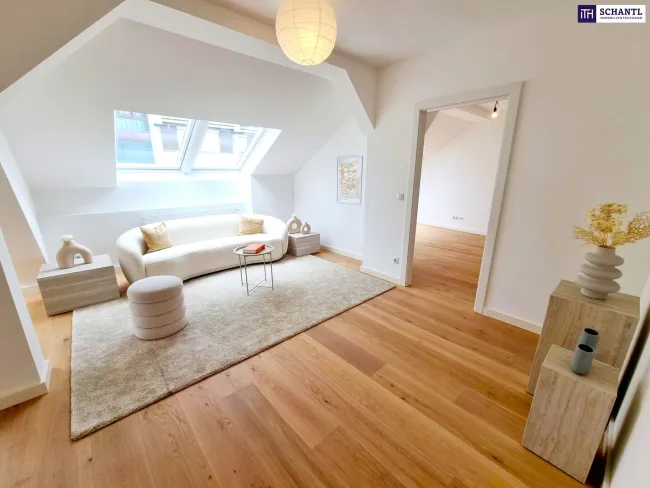 Stark reduziert - Stylischer Wohntraum im Dachgeschoss! Frisch saniert + Ruhelage + Traumhaftes Altbauhaus + Hofseitige Terrasse + U-Bahn ums Eck + Beste Infrastruktur und Anbindung! - Bild