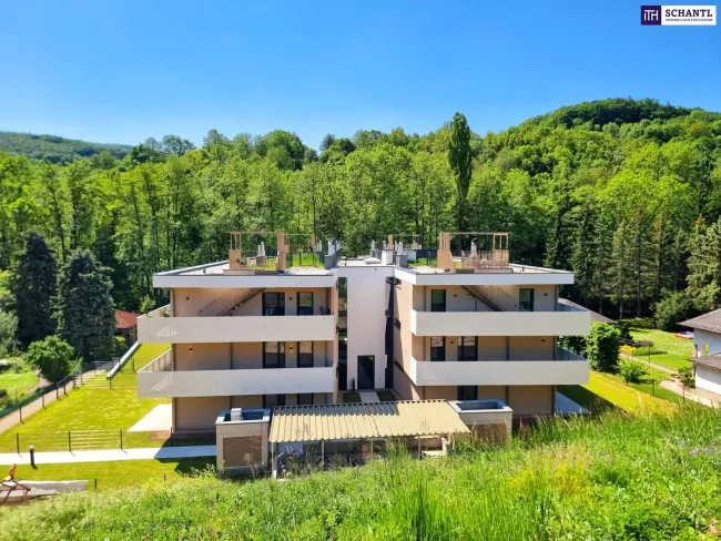 FIRE SALE!! Zwischen Wienerwald und Weltstadt. Lebens(t)raumerfüller im Wienerwald! TOP Neubauwohnung mit viel Freiraum! Traumhafte Rundum-Terrasse + Ideale Raumaufteilung + Grün wohin das Auge reicht + Luftwärmepumpe! - Bild