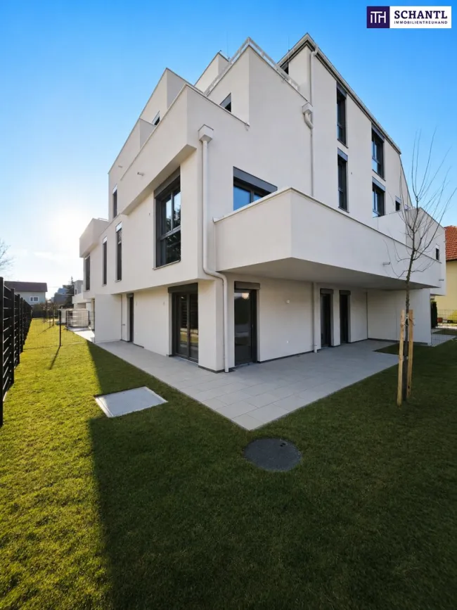 Letzte Gartenwohnung! Ihr Platz im Grünen! Klimaaktiv Bronze! Riesige Terrasse + Eigengarten + 3 Zimmer! TOP Neubauprojekt + Wärmepumpe und Solaranlage + Grün- und Ruhelage! - Bild