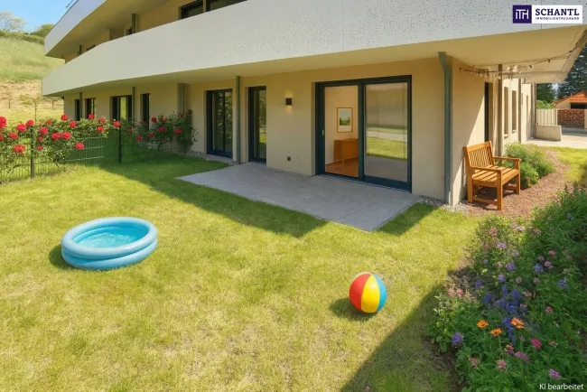 FIRE SALE! Barfuß ins Gras. Direkt vom Wohnzimmer aus. Den Sommer bereits im eigenen Garten verbringen! TOP Neubauwohnung mit viel Freiraum! 3 Zimmer + Grün wohin das Auge reicht + Luftwärmepumpe! - Titelbild