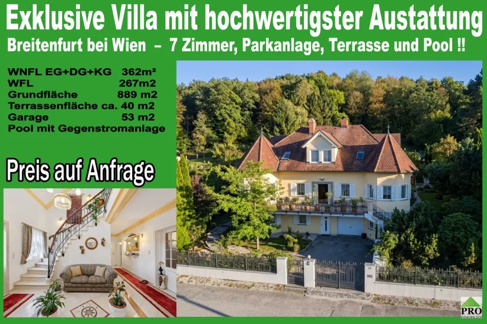 Exklusive Villa mit hochwertigster Ausstattung Breitenfurt bei Wien, 7 Zimmer, Parkanlage, Terrasse und Pool - Titelbild