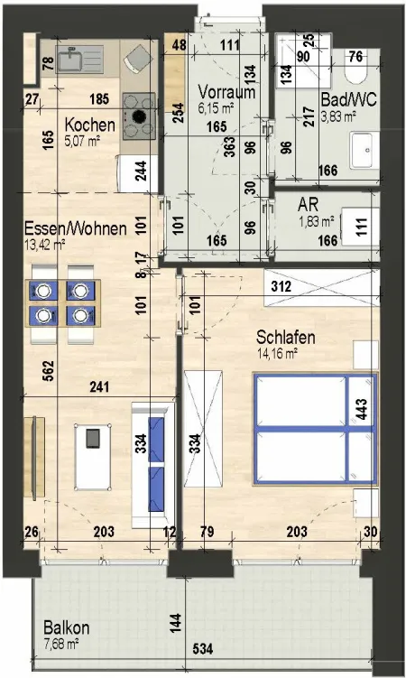 HERRLICHE 2-Zimmer-Wohnung mit gemütlichem Süd-Balkon und Doppeltiefgaragenparkplatz in Kalsdorf - Bild