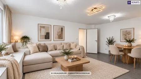 Wohnzimmer, KI-Visualisierung, Einrichtungsvorschlag