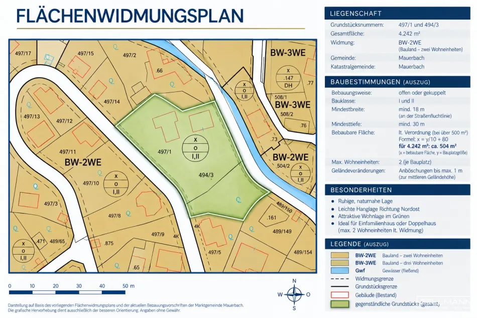 BAUGRUNDSTÜCK IN MAUERBACH – 4.242 m² IN RUHIGER HANG- UND GRÜNLAGE MIT ENTWICKLUNGSPOTENZIAL | MIT ALTBESTAND | ZELLMANN IMMOBILIEN - Bild