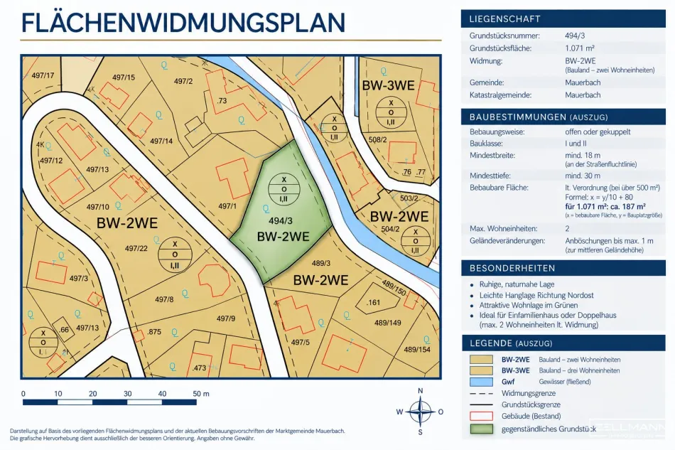 BAUGRUNDSTÜCK IN MAUERBACH – 1.071 m² IN RUHIGER HANG- UND GRÜNLAGE MIT ENTWICKLUNGSPOTENZIAL | ZELLMANN IMMOBILIEN - Bild