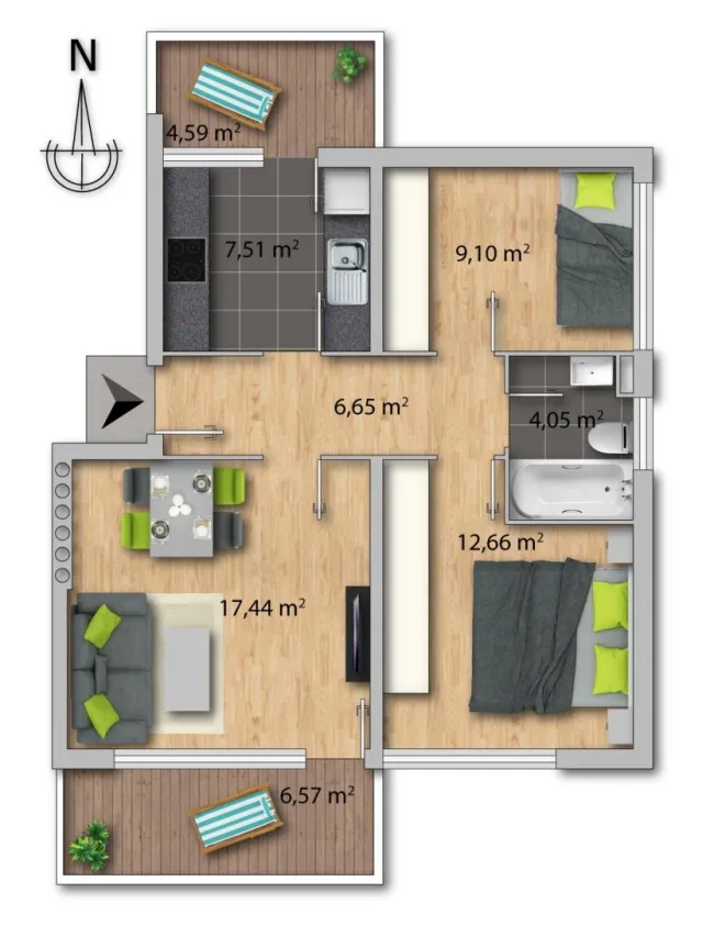 Wohnzimmer mit Ausgang zum Südbalkon