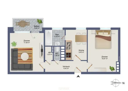 Attraktive helle 2-Zimmer-Wohnung mit Balkon