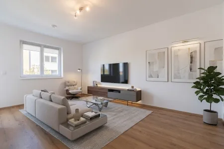 Zimmer 2 - Variante II als Wohnzimmer (KI möbliert)