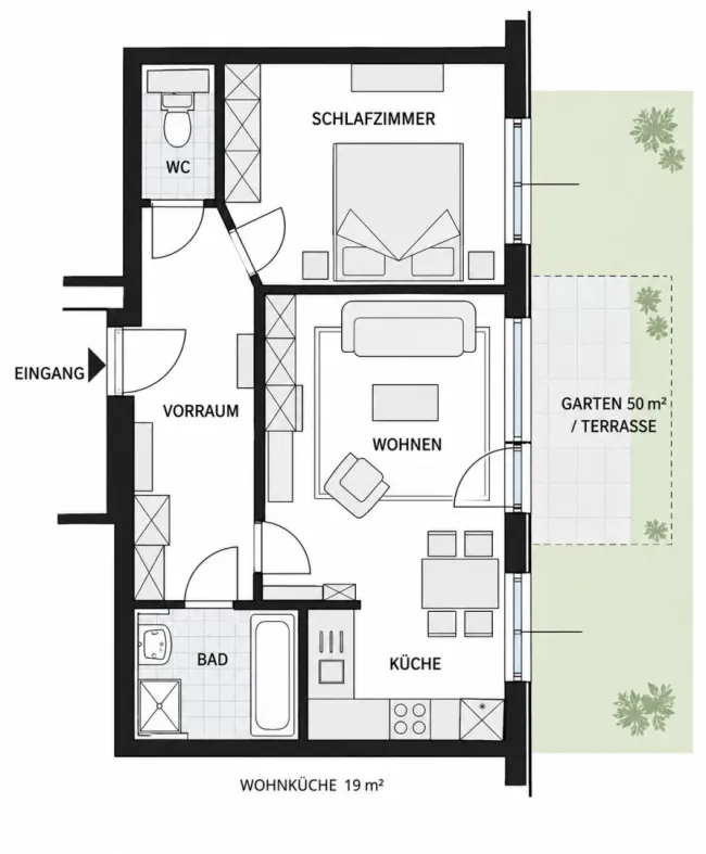 Charmante 2-Zimmer-Gartenwohnung mit TG-Platz in ruhiger Lage - Bild