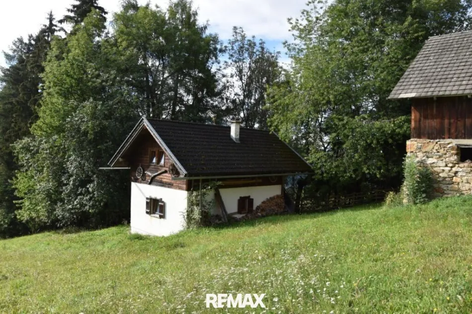 Gemütliche Berghütte mit Nebengebäude am Sonnberg bei Eisentratten mit m² 16.516 arrondierter landwirtschaftlicher Fläche, 3 Zimmer, urige kleine Terrasse, 4 Stellplätze, 290.000 € - Bild