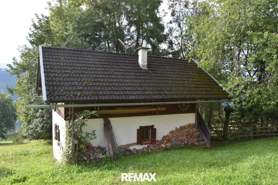 Gemütliche Berghütte mit Nebengebäude am Sonnberg bei Eisentratten mit m² 16.516 arrondierter landwirtschaftlicher Fläche, 3 Zimmer, urige kleine Terrasse, 4 Stellplätze, 290.000 € - Titelbild
