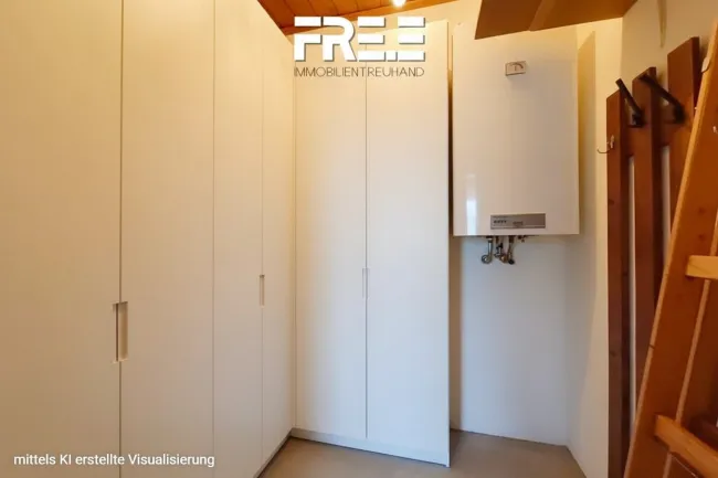 Ankleidezimmer mit Waschmaschinenanschluss (KI)